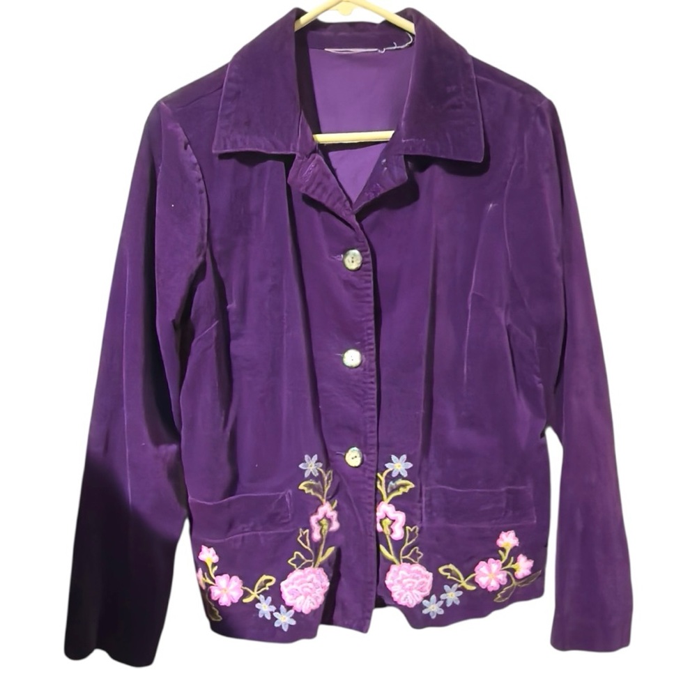 Vintage corduroy purple embroidered jacket w/pink roses Women’s no tags | ee1